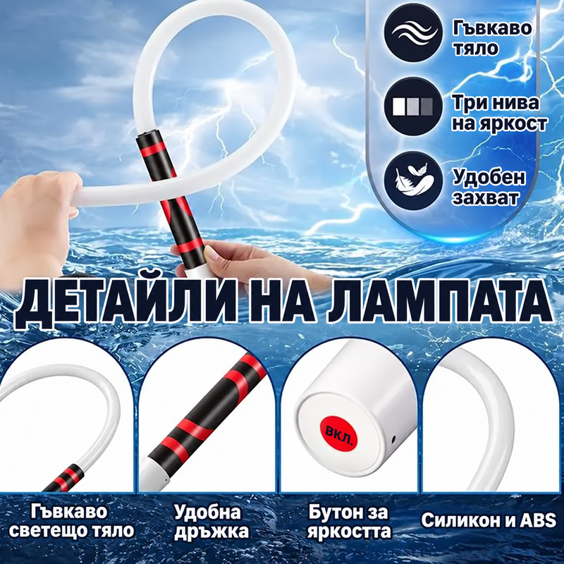 Гъвкаво тяло, удобна дръжка и бутон за яркост на LED лампата