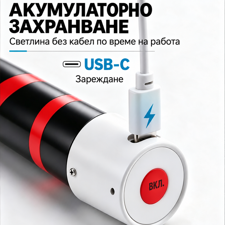 USB-C зареждане на работната лампа — надписи на български